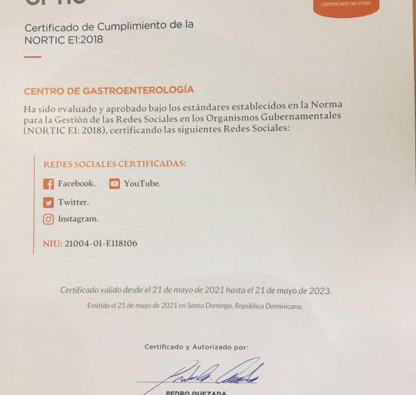 Centro de Gastroenterología logra certificación NORTIC E12018 que otorga OPTIC